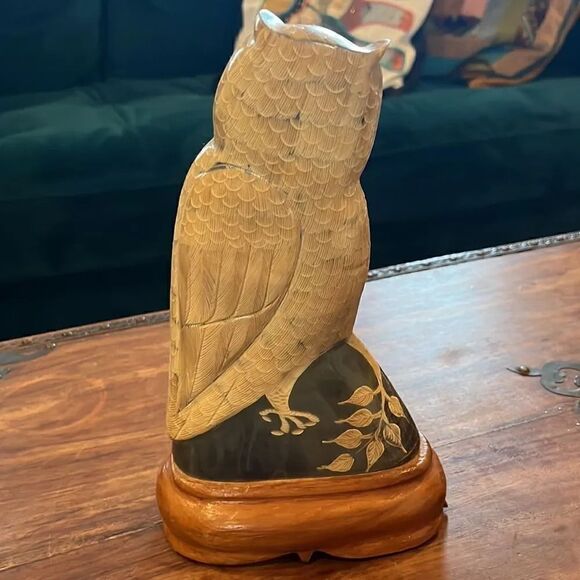 Beautiful OWL Sculpture - Thailand Folk Art - Carved Water Buffalo Horn! - Picture 4 of 8